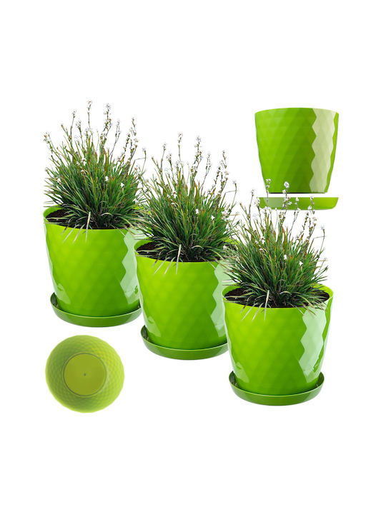 Kadax Σετ 3 Γλάστρες Πλαστικές Green με Πιάτο