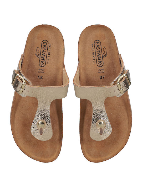 Easy-Walk Leder Anatomische Goldene Flache Sandalen für Damen