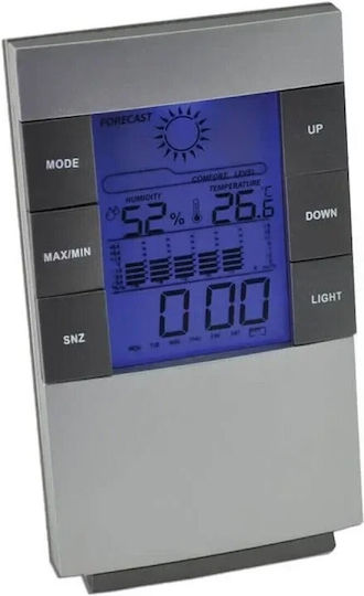 Επιτραπέζιο Ψηφιακό Ρολόι LCD με Ξυπνητήρι Ασημί 10675