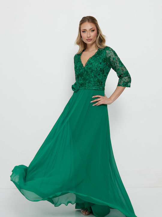 Maxi Dress for Wedding Christening with Green Lace