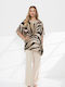 Women's Beige Set with Loose Fit Leopard Trousers