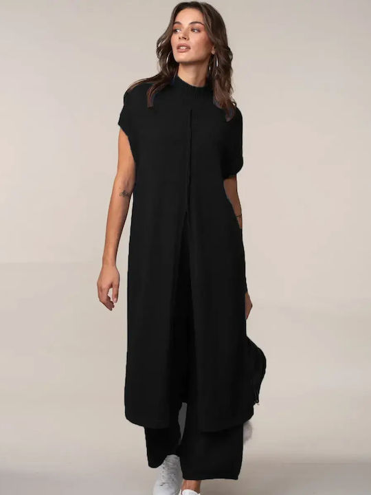 Knitted Set Trousers Long Turtleneck Black Size One Size Black