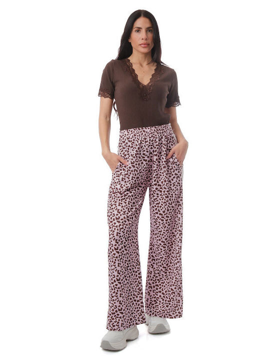 Ροζ Φαρδιά Παντελόνα Animal Print Ρίγες
