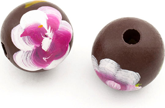Wooden Flower Bead 20mm Ø4 Dark Brown Package 15 Pieces