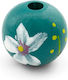 Wooden Flower Bead 23mm/ø4 Turquoise Package 12 Pieces