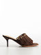 Pantofi Mules Dama De Catifea Cu Toc Subțire Înalt Maro K26-353-EL-843-KAFE