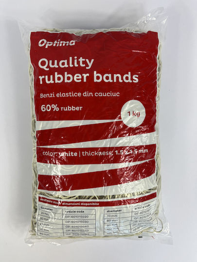 Benzi Elastice Optima Benzi de Cauciuc Bani 60% Cauciuc 1kg/Pungă D100 Grosime 1,5mm X 1,5mm Optima Albe