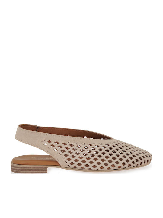 Suede Heels With Low Heel Beige