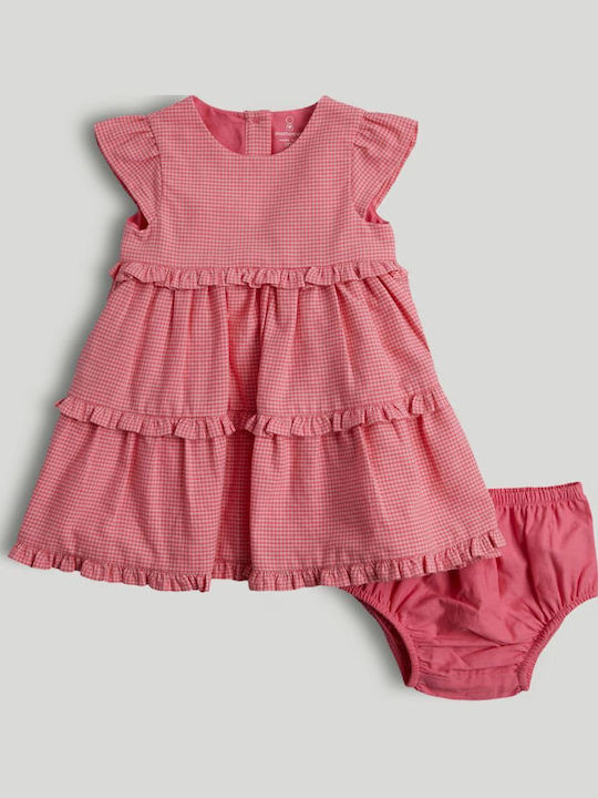Girls Dress Sleeveless Checked Set With Panty Pink