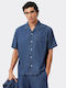 Short Sleeve Cotton Shirt in Wide Line Blue