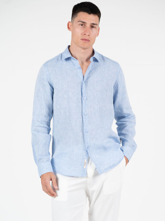 Gianni Lupo Long Sleeve Linen Shirt Sky