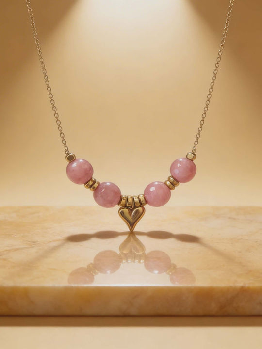 Lavore Necklace With Heart Design In Pink Gold Plated Steel Pink