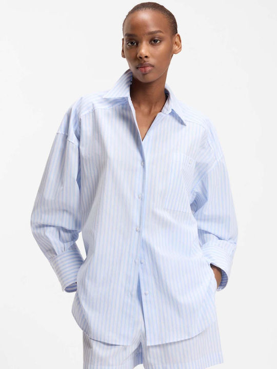 Long Sleeve Women's Shirt Light Blue Striped