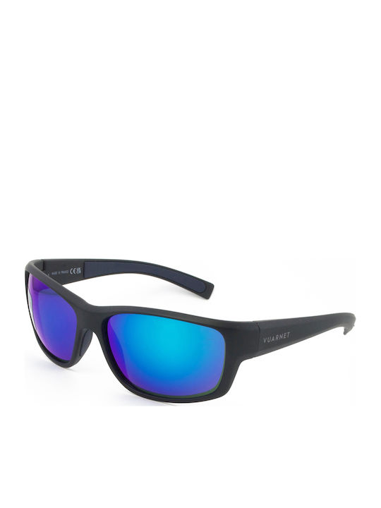 Unisex Sunglasses with Black Horn-Rimmed Frame and Black Mirror Lens