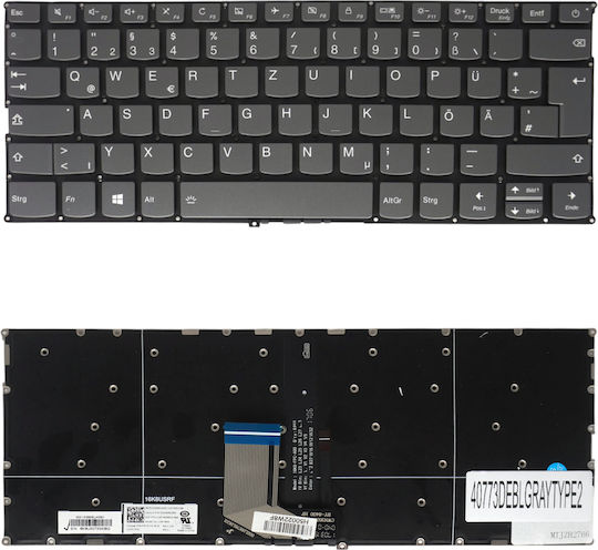 German Laptop Keyboard Lenovo Ideapad 320s-13 320s-13ikb 720s-13arr 720s-14ikb V720-14 V720-14ikb 910-13ikb Yoga 720-13ikb 720-13kbr Sn20m62301 De No Frame Backlit Gray Kod.40773deblgraytype2