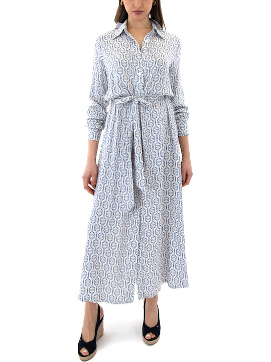 Maxi Hemdkleid Ecru- Blau