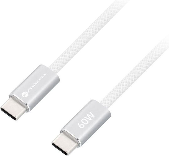 Forcell USB 2.0 Cable USB-C male - USB-C 60W Λευκό 1.2m