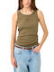 Women's Cotton Sleeveless Khaki Blouse