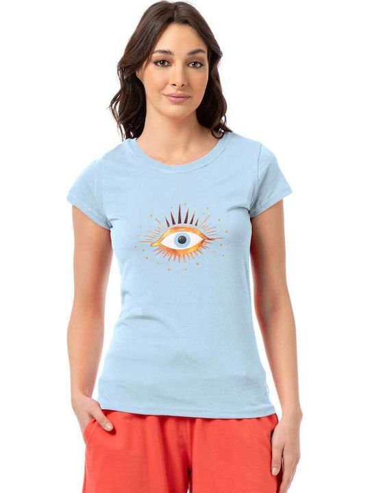 Bodymove Γυναικεία Μπλούζα Βαμβακερή Eyes Σιέλ