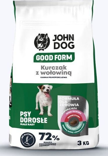 John Dog Good Form 3kg Trockenfutter für Erwachsene Hunde Kleine Rassen mit Huhn und Rindfleisch