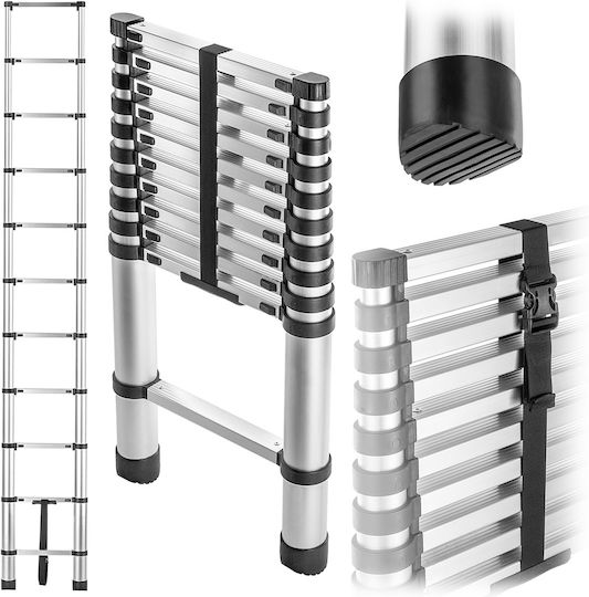 Kadax Scară Telescopică din Aluminiu Simplă cu 11 Trepte Înălțime Maximă 3.2m