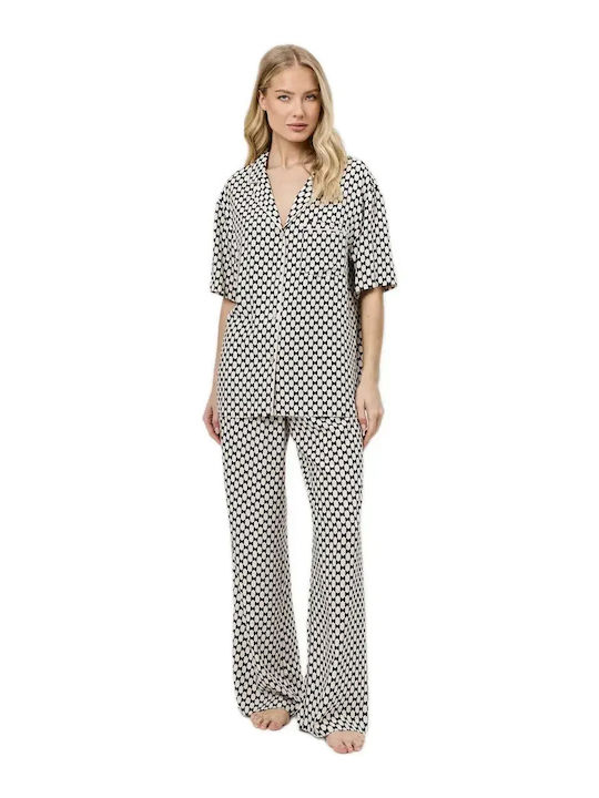 Aruelle Set Pijamale Damă de Vară Bej-Negru