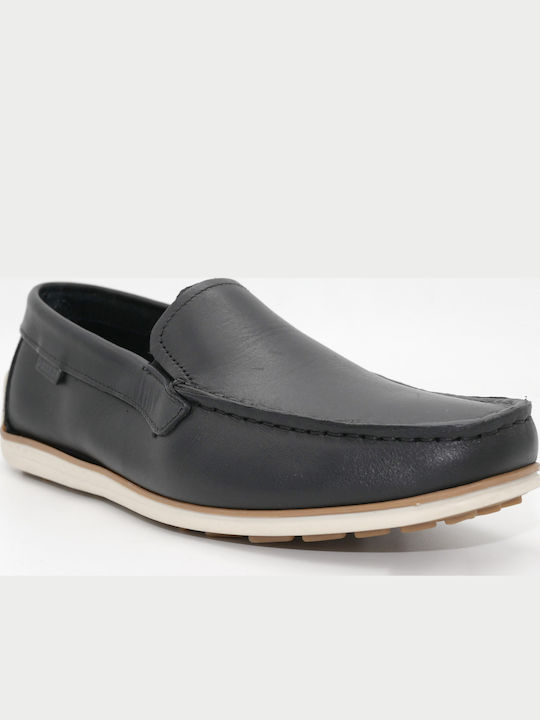 Pegada Leather Men's Loafers in Black Colour