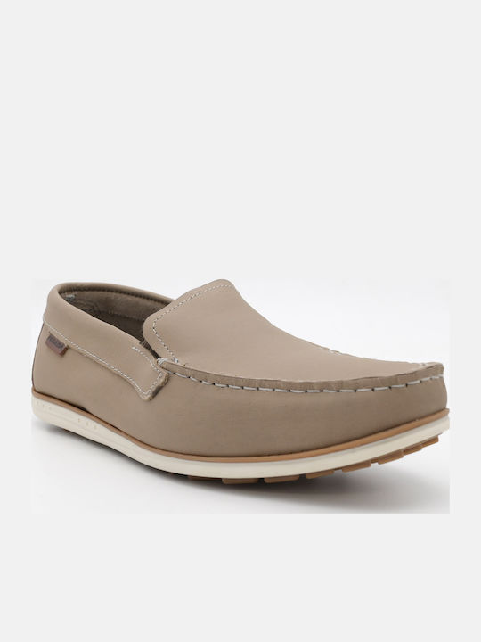 Pegada Leather Men's Loafers in Beige Colour