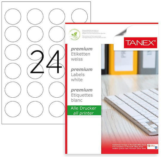 Tanex Αυτοκόλλητες Ετικέτες Α4 Στρογγυλές 40mm
