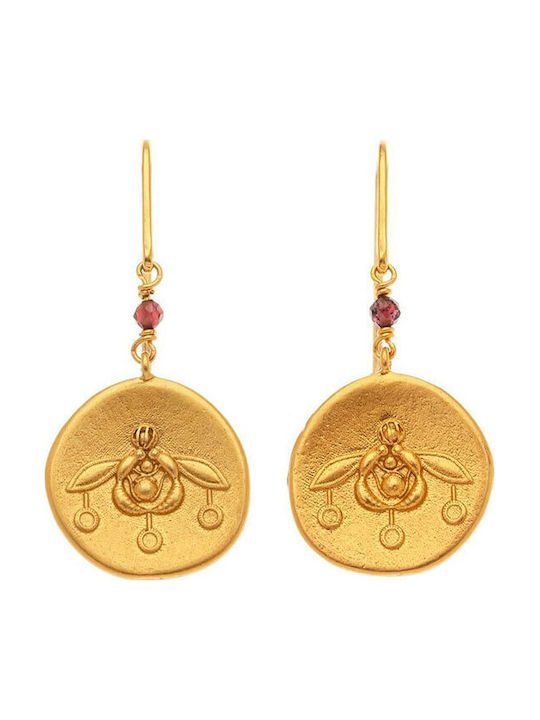 Arteon Silver Gold Plated Dangle Earrings with Red Stones