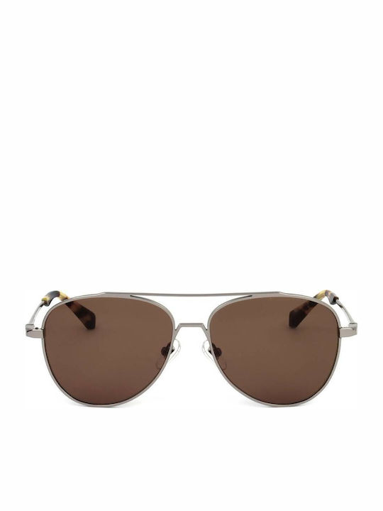 Sandro Unisex Γυαλιά Ηλίου με Ασημί Σκελετό και Καφέ Φακό