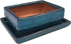 Keramischer Hellblauer Blumentopf mit Untersetzer 15x11x5cm