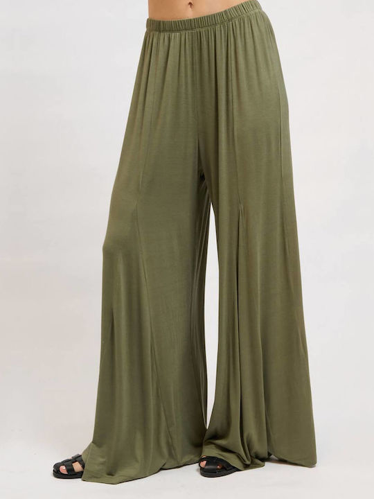 Collectiva Noir Women's Fabric Trousers Loose Fit Green