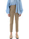 Damen Stoff Capri Hose in Schlank Passform Beige