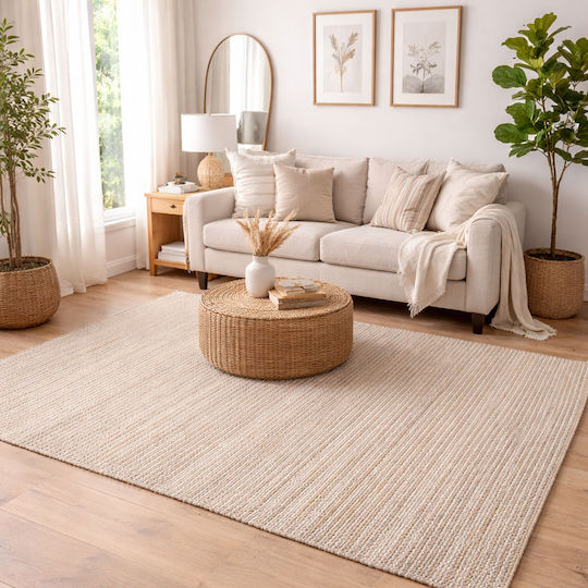 Handmade Rectangular Summer Jute Rug Natural White 120x170cm