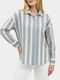 Long Sleeve Women's Shirt Ciel Green Striped Pattern