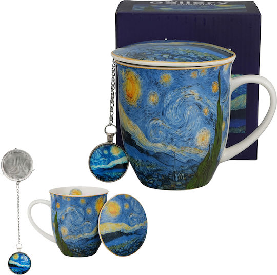 Tag Starry Night Van Gogh Чаша от Порцелан с Капак Черна 400 мл