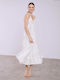 Celestino Damen Maxi Kleid Mit Stickereien Loose Fit Weiß