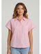 Short Sleeve Women's Cotton Shirt Pink