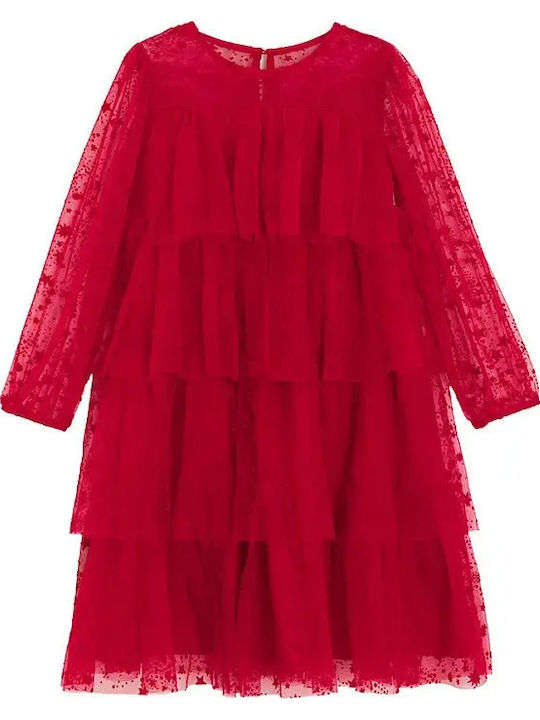 Mädchenkleid Langärmelig Tüll Rot