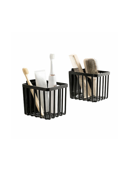 Femmit Adhesive Toothbrush Holder & Bathroom Organizer 2 Pieces – No Drilling Multifunctional Wall Organizer Oral-b Combs Razors & Kitchen – Black Abs Plastic