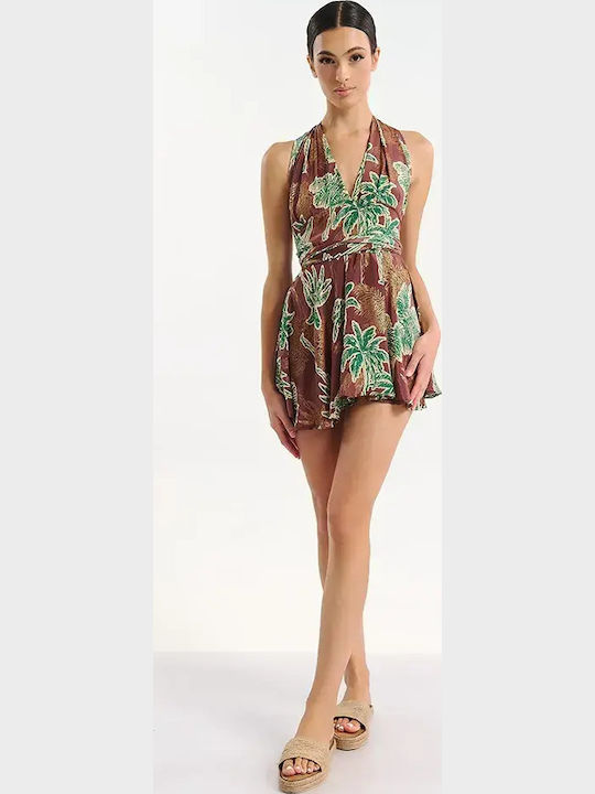 Ble Resort Collection Дамска Къса Рокля За Плаж Кафява/Зелена