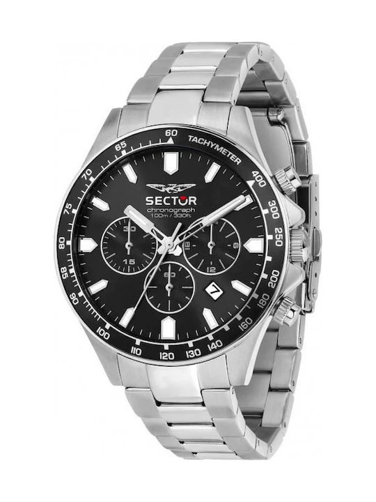 Men's Watch Chronograph Battery with Silver Stainless Steel Bracelet