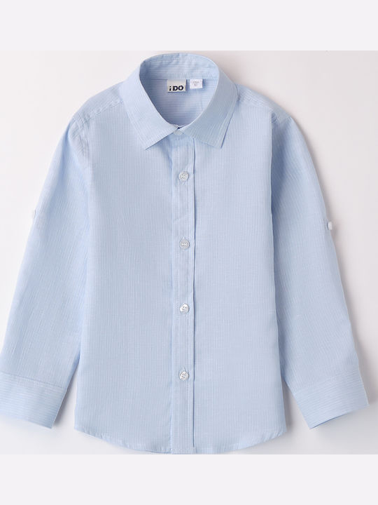 Kids Plain Short-Sleeved Linen Shirt Light Blue
