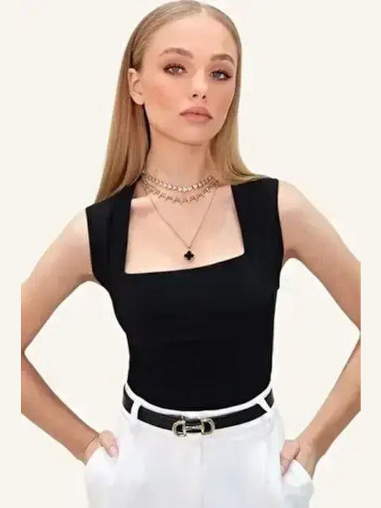 Γυναικείο Ελαστικό Κορμάκι Sateen Μαύρο Slim Fit Γραμμή