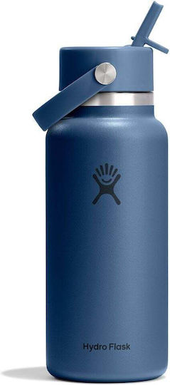 Hydro Flask Thermos Bottle 946ml THERMOS WIDE FLEX STRAW CAP HARBOR BLUE with Straw