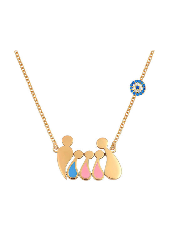 VTJ Necklace Family In Pink Gold Plated Silver Blue