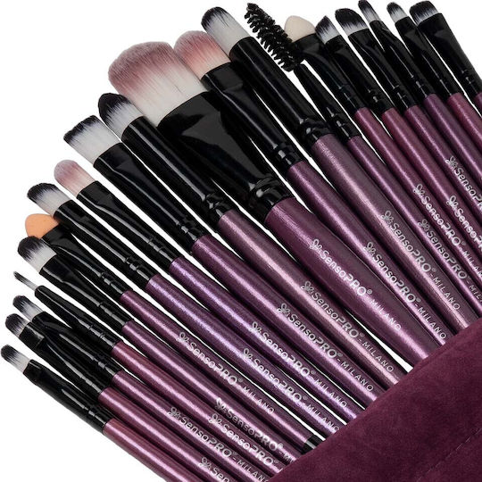 Set 20 Professional Makeup Brushes Sensopro Milano Travel Mauve + Gift