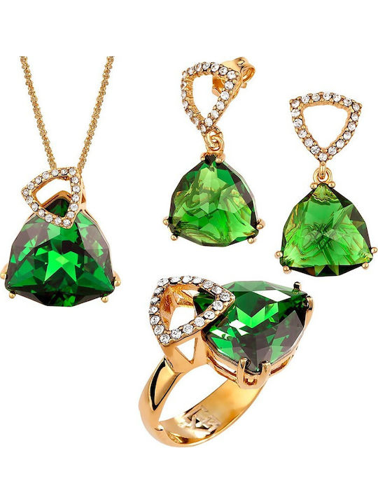 Verorama Set with Necklace Earrings & Ring Gold Plated Silver with Stones