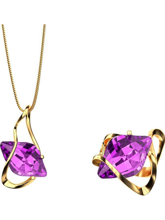Verorama Set with Necklace & Ring from Gold Plated Silver with Stones